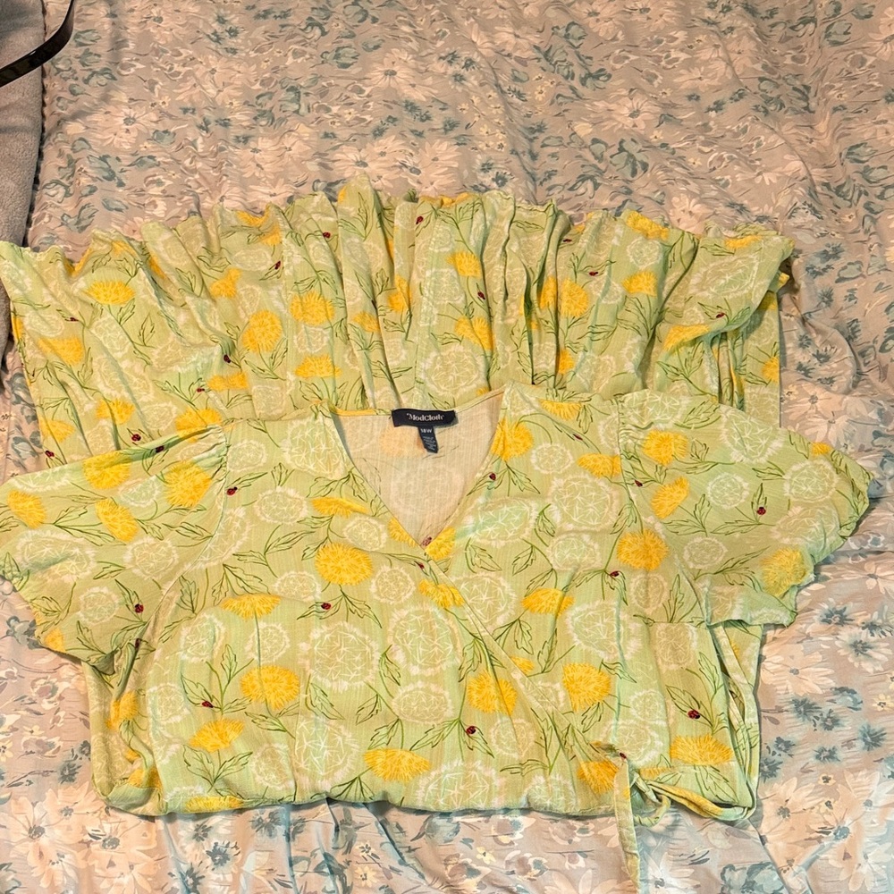 ModCloth Ladybug and Dandelion Green and Yellow True Wrap Dress